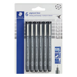 STAEDTLER Pigment Liner Pack  Black  6 Pens  Assorted Line Widths  0.05mm  0.1mm  0.2mm  0.3mm  0.5mm  0.8mm