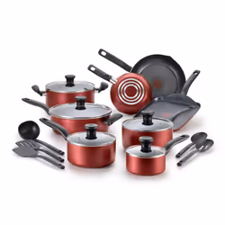 T-fal Initiatives Nonstick Cookware Set 18 Piece  Oven Broiler Safe 350F  Kitchen Cooking Set w/ Fry Pans  Saucepans  Saute P ...
