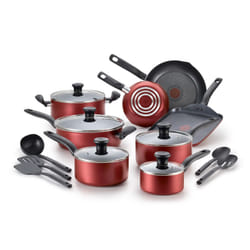 T-fal Initiatives Nonstick Cookware Set 18 Piece  Oven Broiler Safe 350F  Kitchen Cooking Set w/ Fry Pans  Saucepans  Saute Pan  Dutch Oven  Griddle