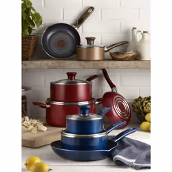 T-fal B037SE64 B037SE Excite ProGlide Nonstick Thermo-Spot Heat Indicator Dishwasher Oven Safe Cookware Set  14-Piece  Blue