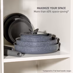 T-fal Ingenio Essentials Cookware Set with Detachable/Removable Handle 11 Piece, Granite Titanium Non Stick, Induction, Oven Broiler Safe 500F,