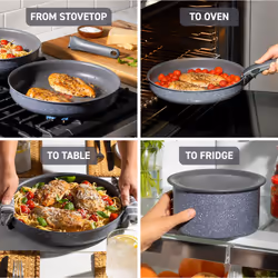 T-fal Ingenio Essentials Cookware Set with Detachable/Removable Handle 11 Piece, Granite Titanium Non Stick, Induction, Oven Broiler Safe 500F,