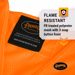 Pioneer High Visibility  Flame Resistant Vest with 3 Snap Button Front  Polyester Mesh  Reflective Tape  Orange  Unisex  2/3XL  V2510850U-2/3XL