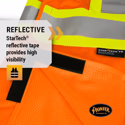 Pioneer High Visibility  Flame Resistant Vest with 3 Snap Button Front  Polyester Mesh  Reflective Tape  Orange  Unisex  2/3XL  V2510850U-2/3XL