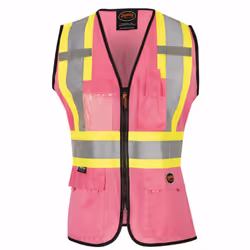 Pioneer Safety Vest for Women With Pockets - Hi-Vis Reflective Tape - For Construction - Pink