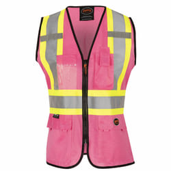 Pioneer Safety Vest for Women With Pockets - Hi-Vis Reflective Tape - For Construction - Pink