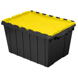 Akro-Mils 66486 12-Gallon Plastic Stackable Storage KeepBox Tote Container with Attached Hinged Lid  21-1/2-Inch x 15-Inch x 12-1/2-Inch  Black/Yellow