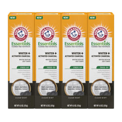 ARM & HAMMER Essentials Fluoride-Free Toothpaste Whiten + Activated Charcoal-4 Pack of 4.3oz Tubes  Clean Mint- 100% Natural Baking Soda