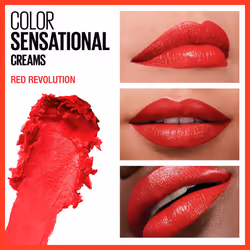Maybelline Color Sensational Lipstick  Lip Makeup  Cream Finish  Hydrating Lipstick  Nude  Pink  Red  Plum Lip Color  Red Revolution  0.15 oz; (Packag
