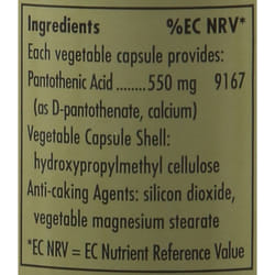 Solgar Pantothenic Acid 550 mg Vegetable Capsules - Pack of 50