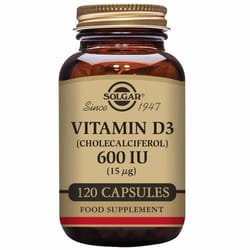 Solgar Vitamin D3 (Cholecalciferol) 600 IU (15 Âµg) Vegetable Capsules - Pack of 120