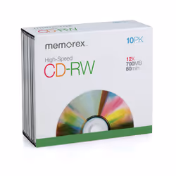 Memorex 700MB/80-Minute 12X CD-RW Media (10-Pack with Slim Jewel Cases)