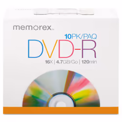 Memorex 4.7Gb/16x DVD-R 10-Pack Slim Case