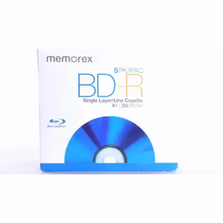 Memorex 32020014034 25GB 4X Write-Once BD-R Blu-ray Discs 5pk Jewel Case