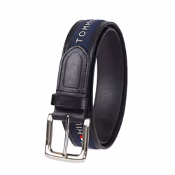 Tommy Hilfiger Men's Ribbon Inlay Belt - Ribbon Fabric Design with Single Prong Buckle Black/Navy 36