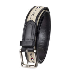 Tommy Hilfiger Men's Ribbon Inlay Belt - Ribbon Fabric Design with Single Prong Buckle  black/natural  30