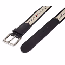 Tommy Hilfiger Men's Ribbon Inlay Belt - Ribbon Fabric Design with Single Prong Buckle  black/natural  30