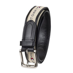 Tommy Hilfiger Men's Ribbon Inlay Belt - Ribbon Fabric Design with Single Prong Buckle  black/natural  34
