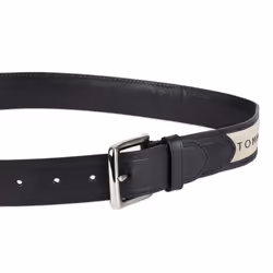 Tommy Hilfiger Men's Ribbon Inlay Belt - Ribbon Fabric Design with Single Prong Buckle  black/natural  44
