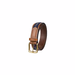 Tommy Hilfiger Men's Ribbon Inlay Belt - Ribbon Fabric Design with Single Prong Buckle Navy 32