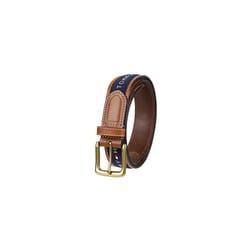 Tommy Hilfiger Men's Ribbon Inlay Belt - Ribbon Fabric Design with Single Prong Buckle  Navy  32
