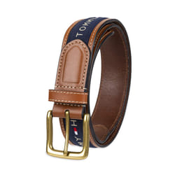 Tommy Hilfiger Men's Ribbon Inlay Belt - Ribbon Fabric Design with Single Prong Buckle  Navy  36