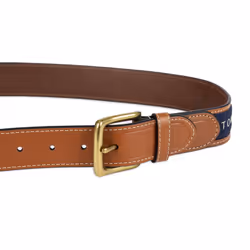 Tommy Hilfiger Men's Ribbon Inlay Belt - Ribbon Fabric Design with Single Prong Buckle  Navy  40