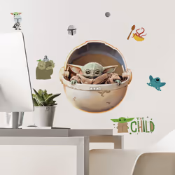 RMK4655SCS The Mandalorian The Child Painted Peel and Stick Wall Decals, Green/Brown/Gray