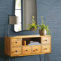 RoomMates RMK11314WP Blue Faux Grasscloth Non-Textured Peel and Stick Wallpaper  20.5 inches x 16.5 feet