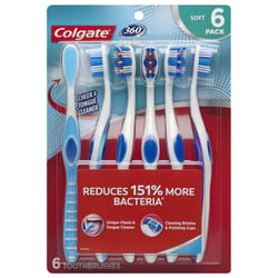 Colgate 360 Toothbrush with Tongue and Cheek Cleaner  Soft - 6 Count