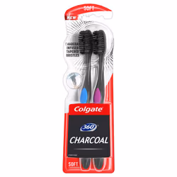 Colgate 360 Charcoal Toothbrush slimmer Tip Soft Bristles 2 Count