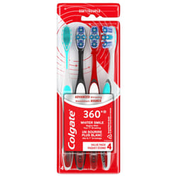 Colgate 360 Advanced Optic White Whitening Toothbrush with Tongue Cleaner  Soft  4 Count
