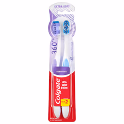Colgate 360 Extra Soft Toothbrush for Sensitive Teeth and Gums with Tongue and Cheek Cleaner  2 Pack
