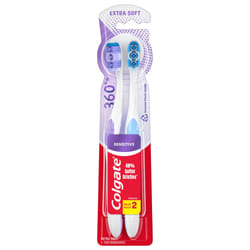 Colgate 360 Extra Soft Toothbrush for Sensitive Teeth and Gums with Tongue and Cheek Cleaner  2 Pack