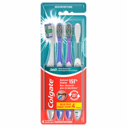 Colgate 360 Whole Mouth Clean   Medium Toothbrush for Adults  4 Pack