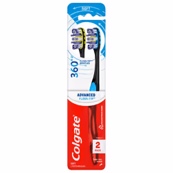 Colgate 360 Advanced Floss-Tip Soft Bristles Toothbrush for Adults 2 Pack