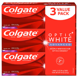 Colgate Optic White Advanced Teeth Whitening Toothpaste Vibrant Clean 3.2 Ounce Tube 3 Pack