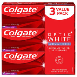 Colgate Optic White Advanced Teeth Whitening Toothpaste  Vibrant Clean  3.2 Ounce Tube  3 Pack