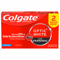 Colgate Optic White Charcoal Whitening Toothpaste Cool Mint Enamel-Safe with Fluoride 2 Pack 4.2oz Tubes