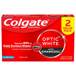 Colgate Optic White Charcoal Whitening Toothpaste  Cool Mint  Enamel-Safe with Fluoride  2 Pack 4.2oz Tubes