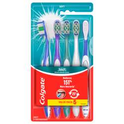Colgate 360 Whole Mouth Clean Toothbrush Adult Soft Toothbrushes 5 Pack Multicolored