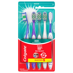Colgate 360 Whole Mouth Clean Toothbrush  Adult Medium Toothbrushes  5 Pack