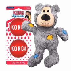 KONG Wild Knots Bear & Signature Balls 2 Pack - Dog Chew Toy - Dog Ball to Aid Boredom - Plush Toy & Squeak Balls for Snuggli ...