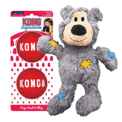 KONG Wild Knots Bear & Signature Balls 2 Pack - Dog Chew Toy - Dog Ball to Aid Boredom - Plush Toy & Squeak Balls for Snuggling & Fetch/Retrieve - Lar
