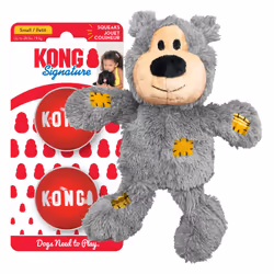 KONG Wild Knots Bear & Signature Balls (2 Pack) - Soft Bear Chew Toy with Rope Interior - Durable Dog Balls for Fetch - for S ...