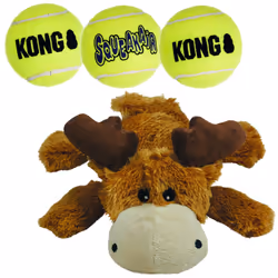 KONG Cozie Marvin The Moose and 3 SqueakAir Balls - Fun Interactive Dog Toys - Balls for Fetch & Soft Sturdy Toy for Indoor ...