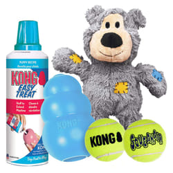 KONG Puppy Starter Dog Toy Kit - Interactive Puppy Toys - Puppy Toy Kit with SqueakAir Balls  Puppy Easy Treat  Wild Knots Bear & Puppy KONG Dog Toy -