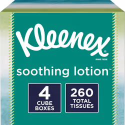 Kleenex Soothing Lotion Facial Tissues with Coconut Oil Aloe & Vitamin E 4 Cube Boxes 65 Tissues Per Box (260 Total Tissue ...