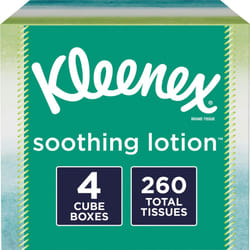 Kleenex Soothing Lotion Facial Tissues with Coconut Oil  Aloe & Vitamin E  4 Cube Boxes  65 Tissues Per Box (260 Total Tissues)