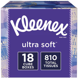 Kleenex Ultra Soft Facial Tissues  18 Cube Boxes  45 Tissues per Box (